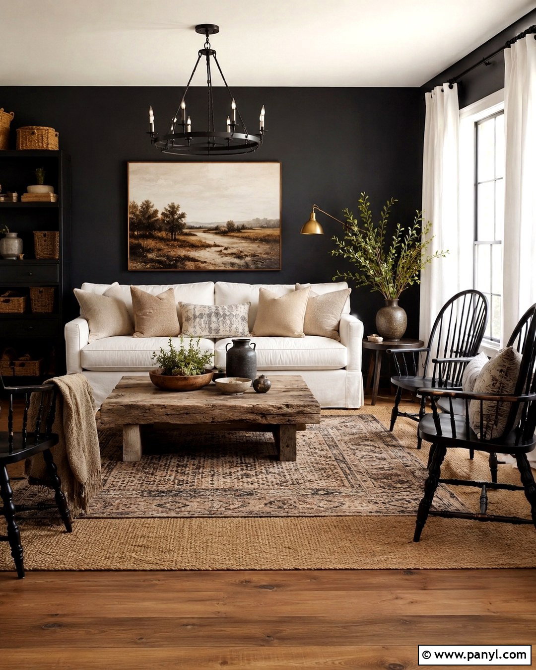 Black Wall Sitting Room With Farmhouse Decor - 20 Black Wall Sitting Room Ideas