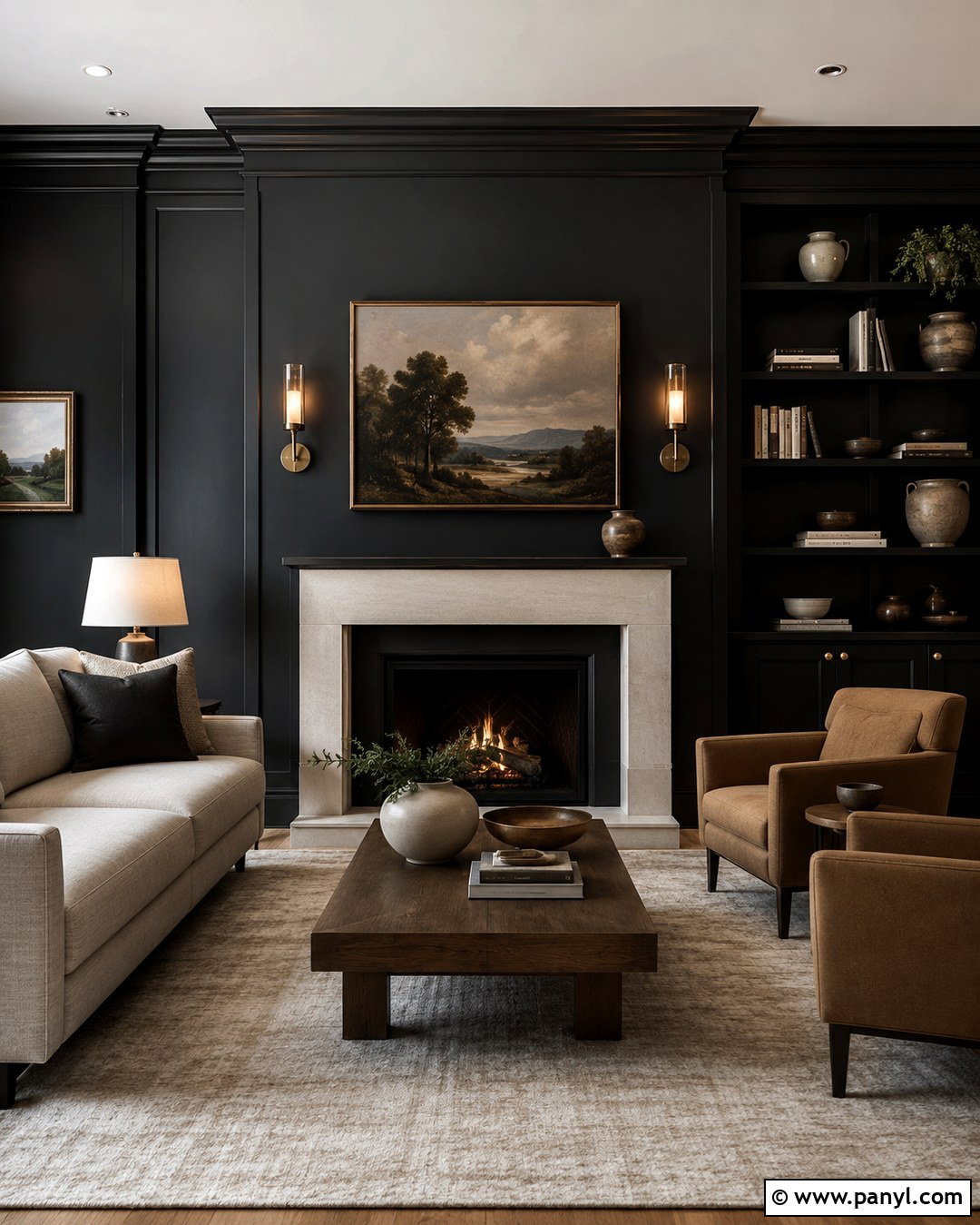 Black Wall Sitting Room With Fireplace - 20 Black Wall Sitting Room Ideas