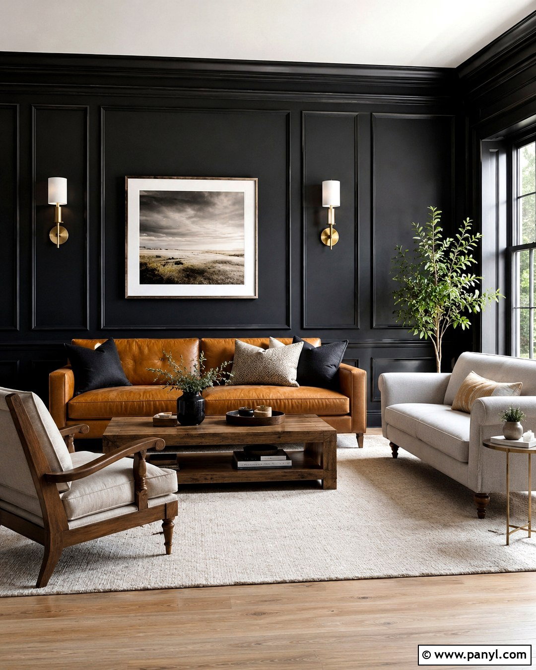 Black Wall Sitting Room With Paneling - 20 Black Wall Sitting Room Ideas