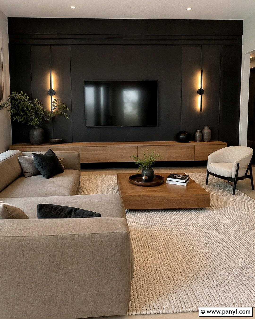Black Wall Sitting Room With TV - 20 Black Wall Sitting Room Ideas