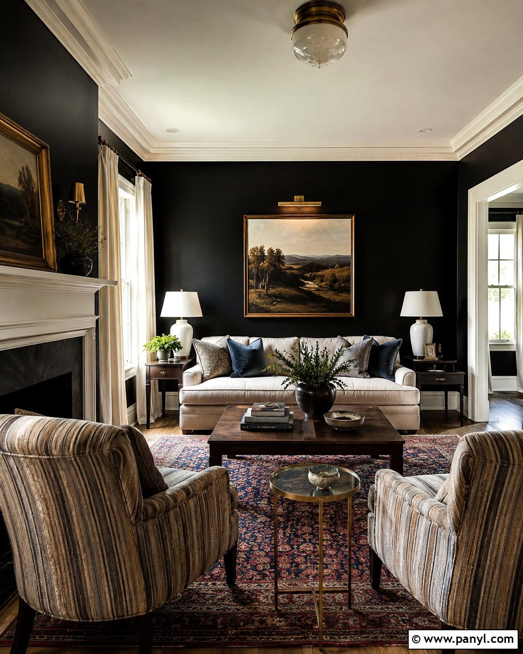 Black Wall Sitting Room With White Trim - 20 Black Wall Sitting Room Ideas