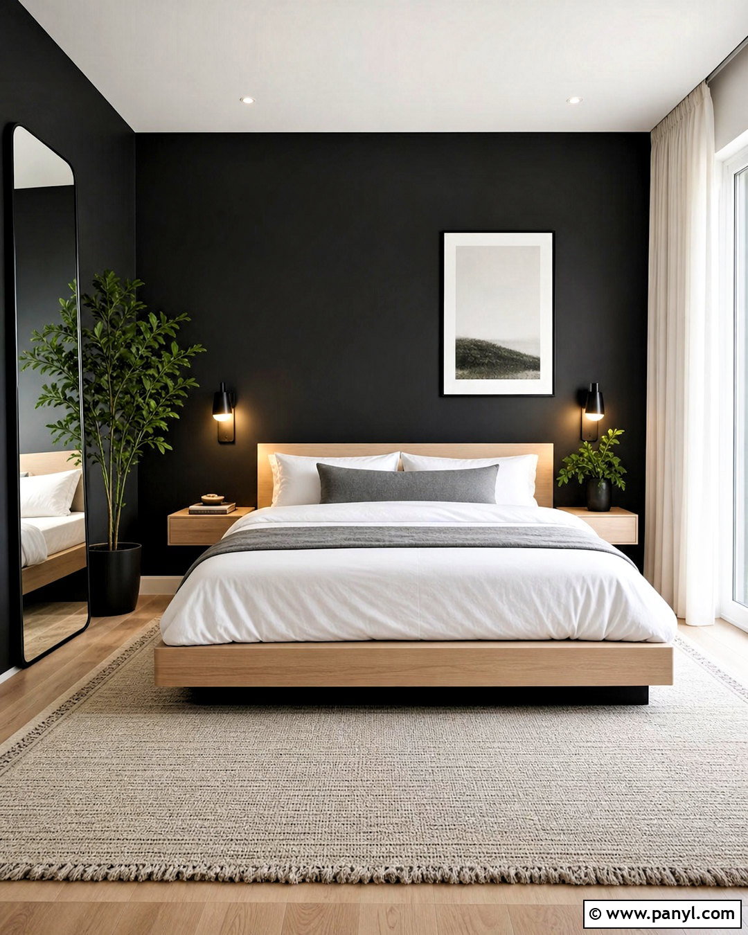Black Wall Small Bedroom With Light Furniture - 20 black wall room ideas
