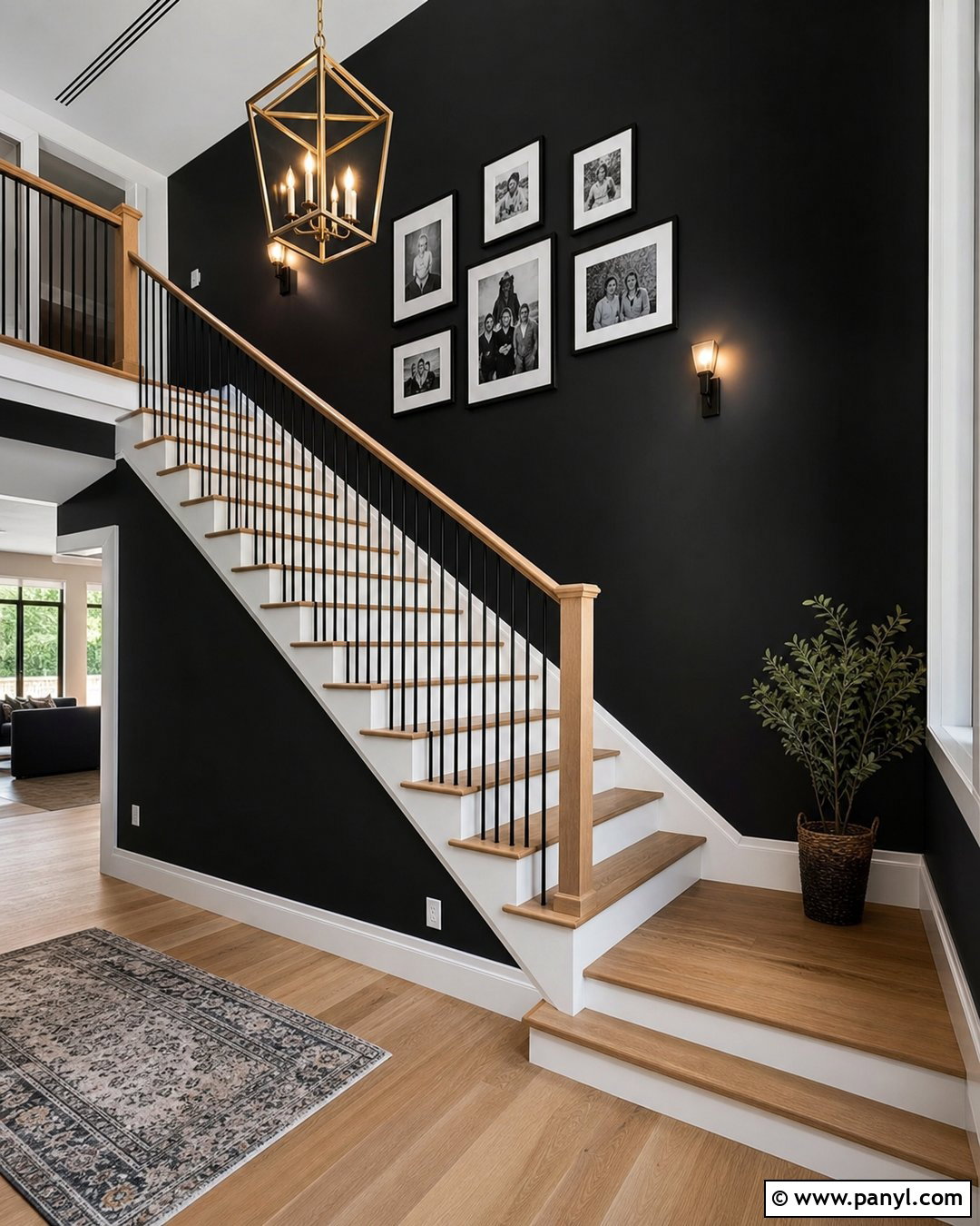 Black Wall Staircase With White Trim - 30 Black Wall Interior Ideas