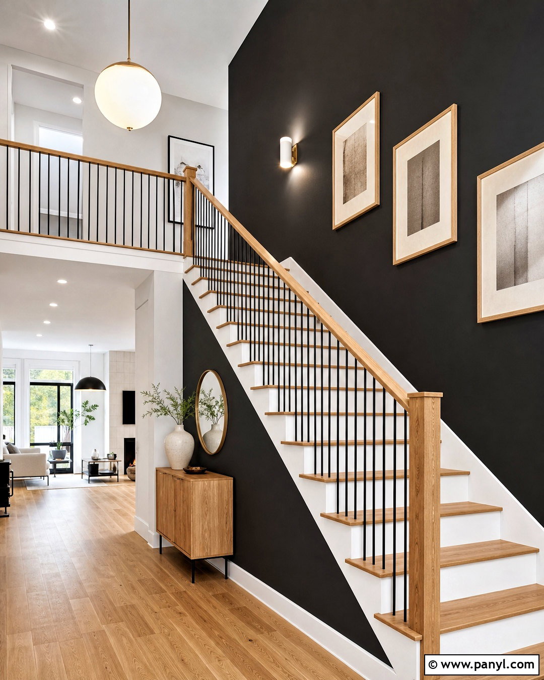 Black Wall Staircase With Wood Railing - 20 black wall with wood accents