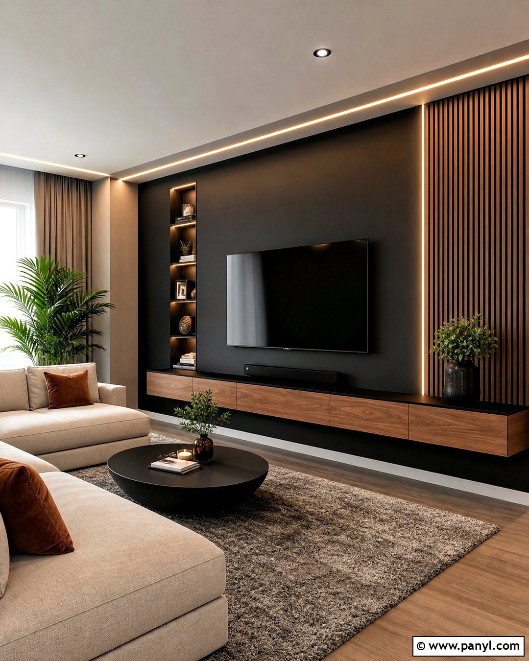Black Wall TV Room - 20 black wall design ideas