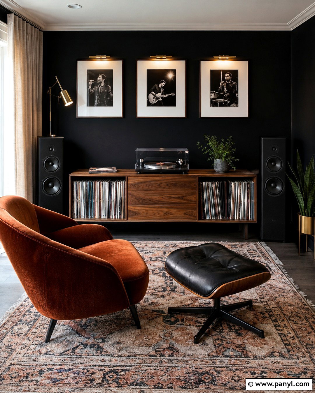 Black Wall Vinyl Listening Room - 20 Black Wall Music Room Ideas