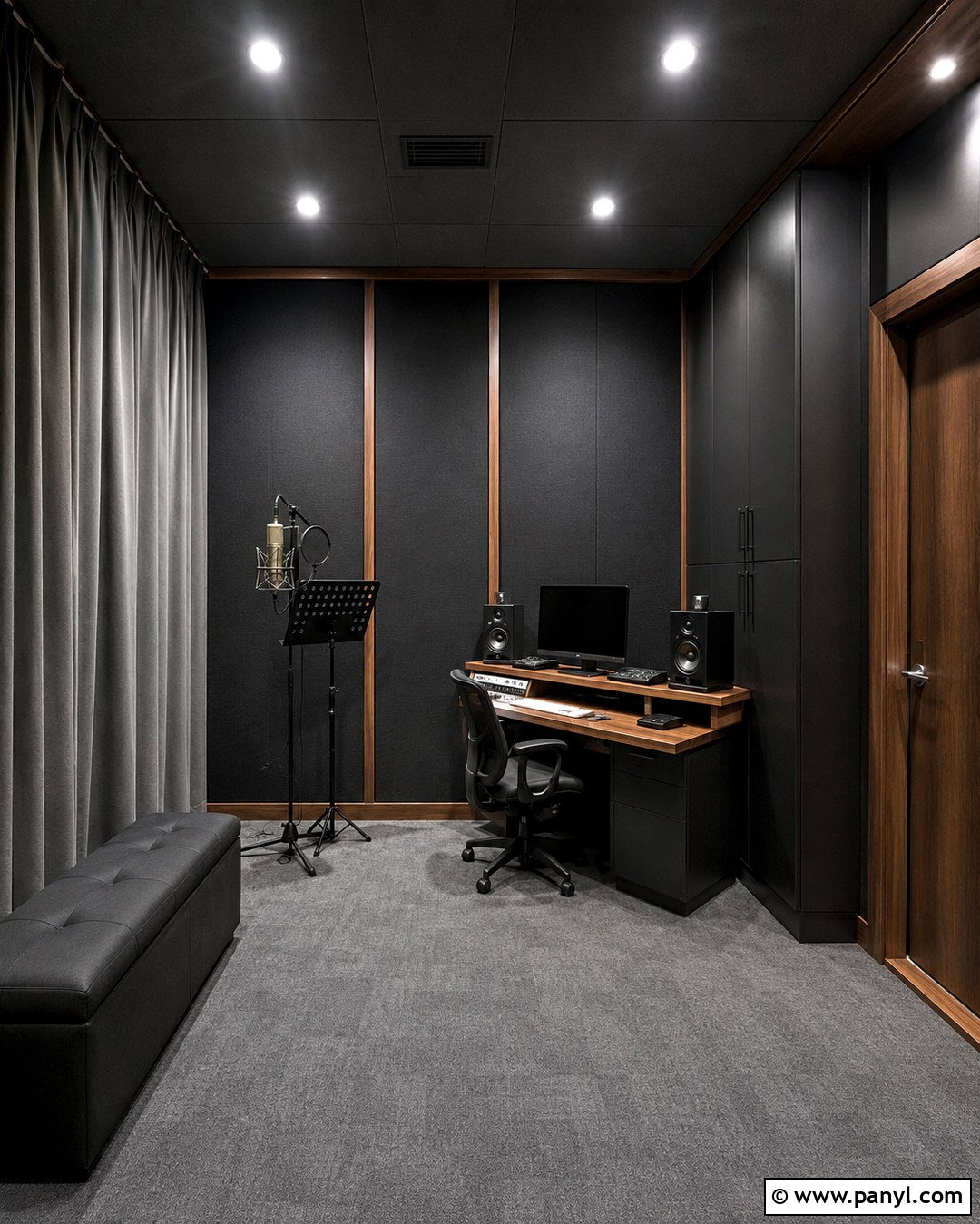 Black Wall Vocal Recording Room - 20 Black Wall Music Room Ideas