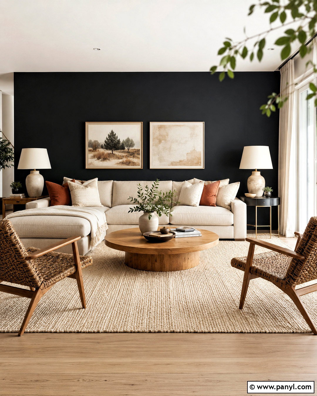 Black Wall With Beige Furniture - 20 black living room wall ideas
