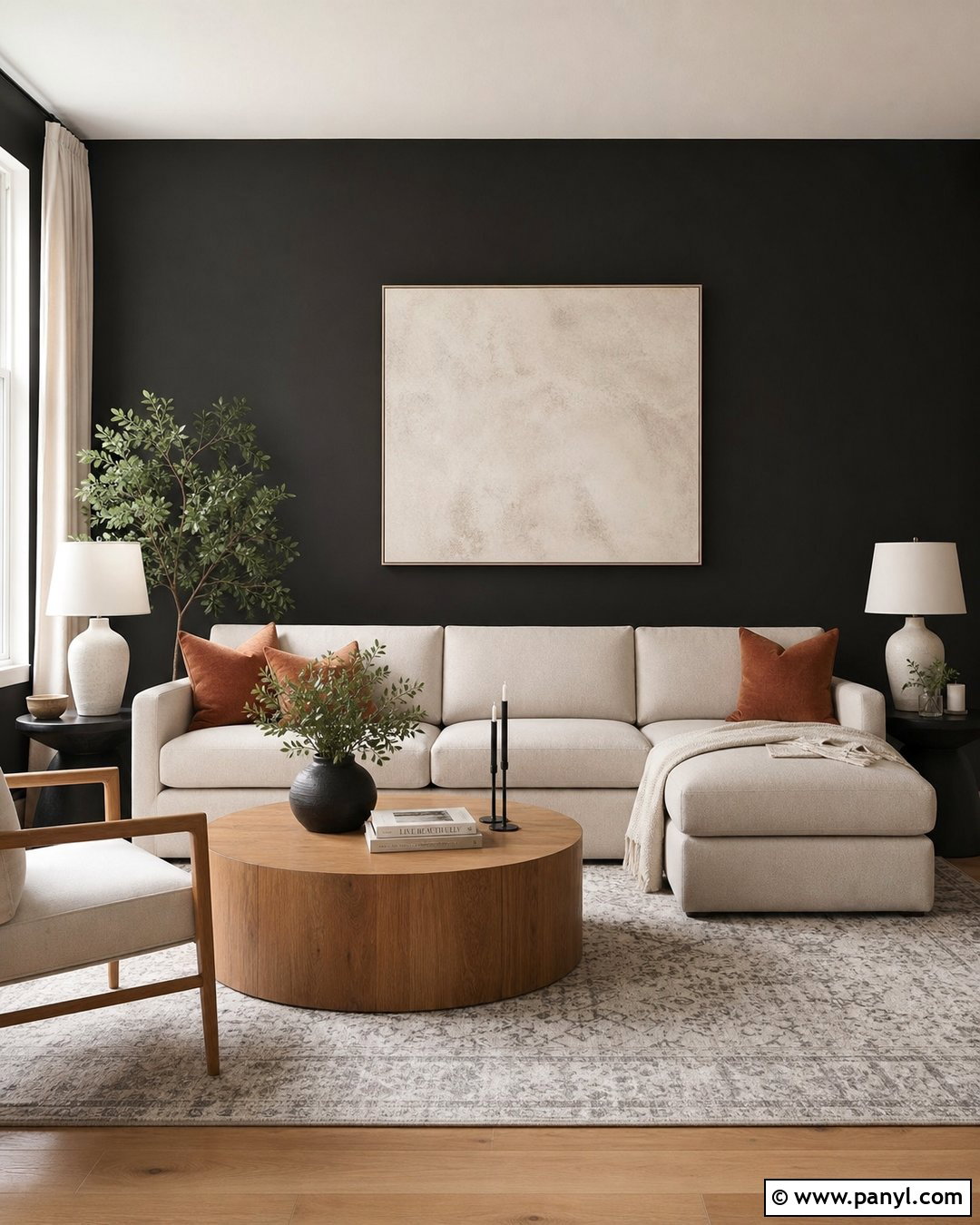 Black Wall With Beige Sofa - 30 Black Wall Paint Ideas