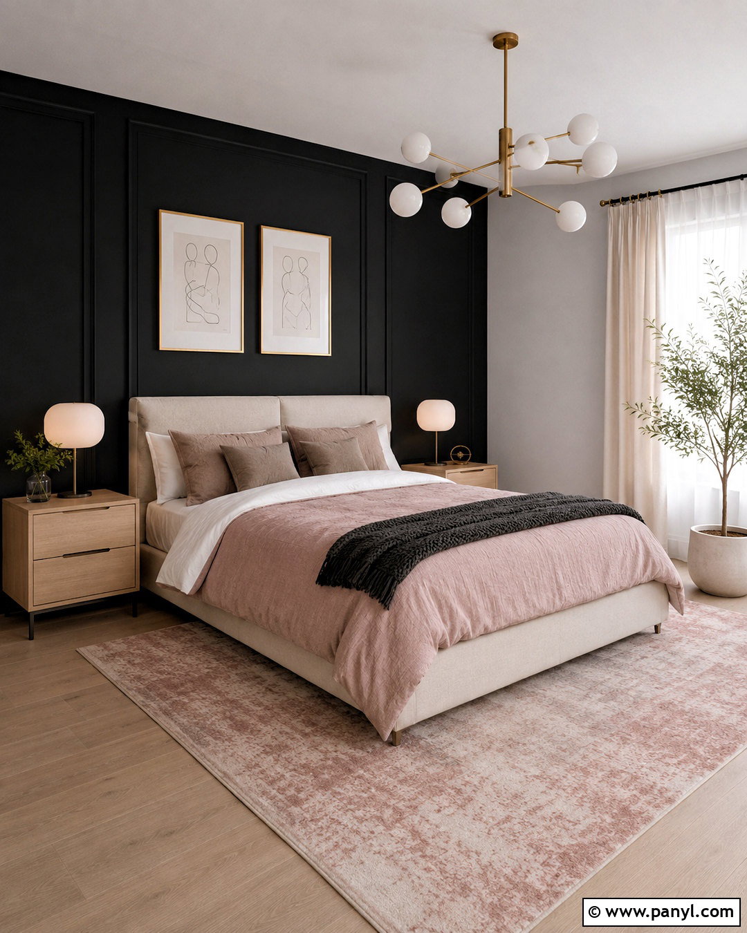 Black Wall With Blush Bedding - 20 one black wall bedroom ideas