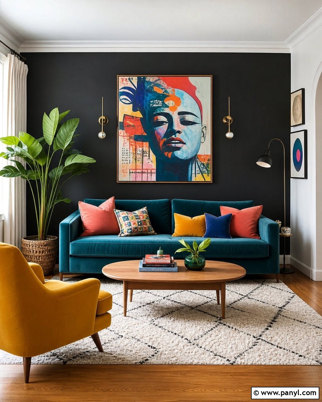 Black Wall With Bold Color - 20 Painting One Wall Black Ideas