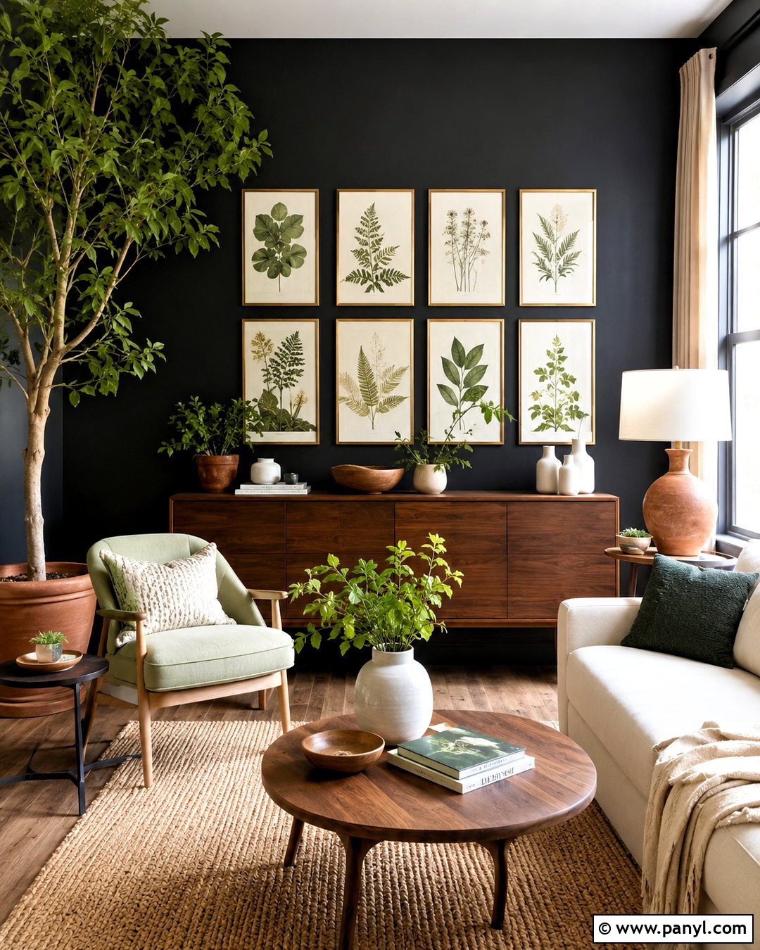Black Wall With Botanical Decor - 20 black wall decor ideas