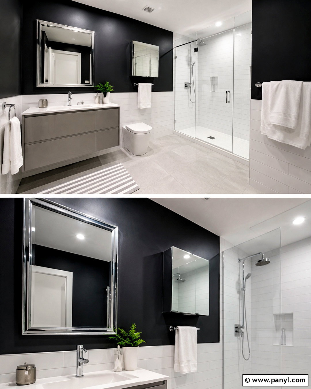 Black Wall With Chrome Fixtures - 20 black wall bathroom small spaces