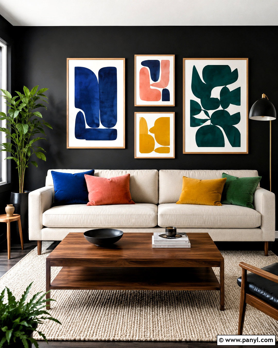 Black Wall With Colorful Art - 20 black wall decor ideas