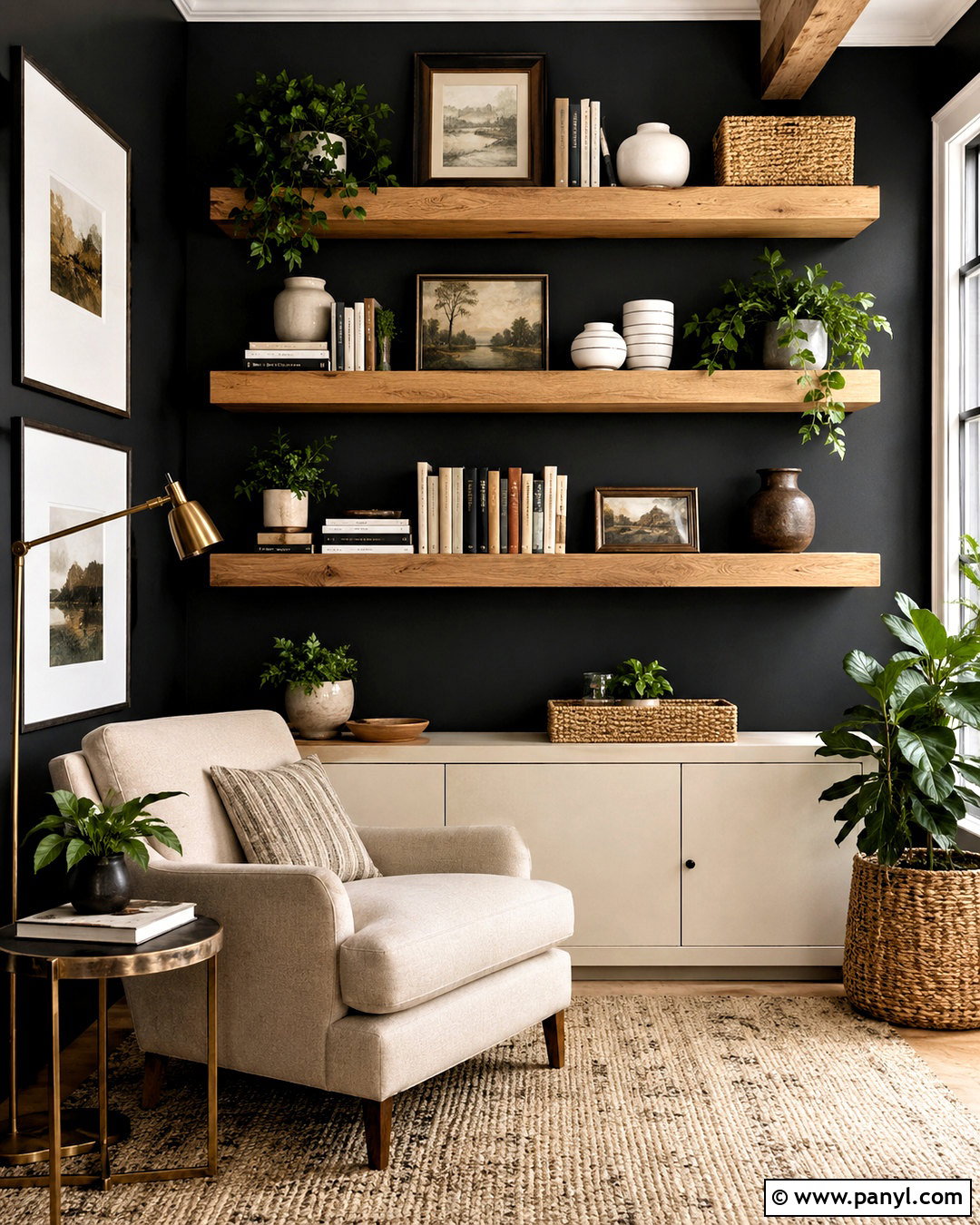 Black Wall With Floating Shelves - 20 black wall decor ideas