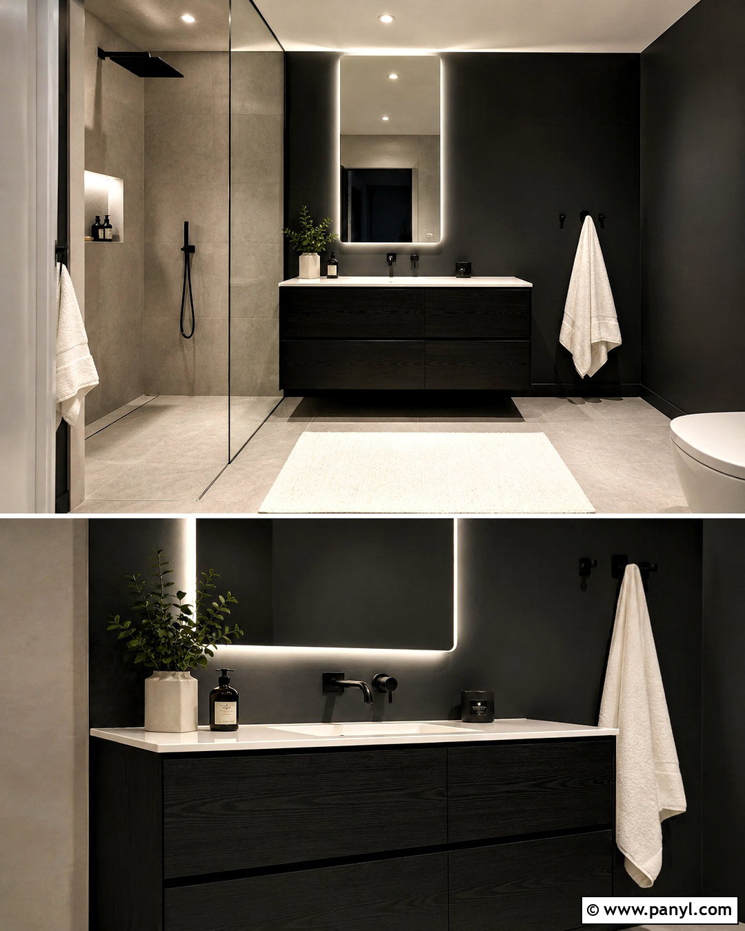 Black Wall With Floating Vanity - 20 black wall bathroom small spaces