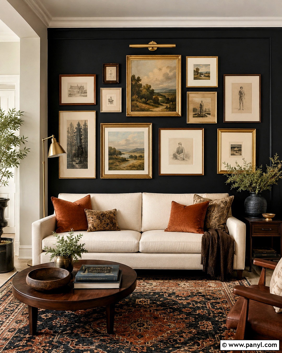 Black Wall With Gallery Art - 40 Black Painted Walls