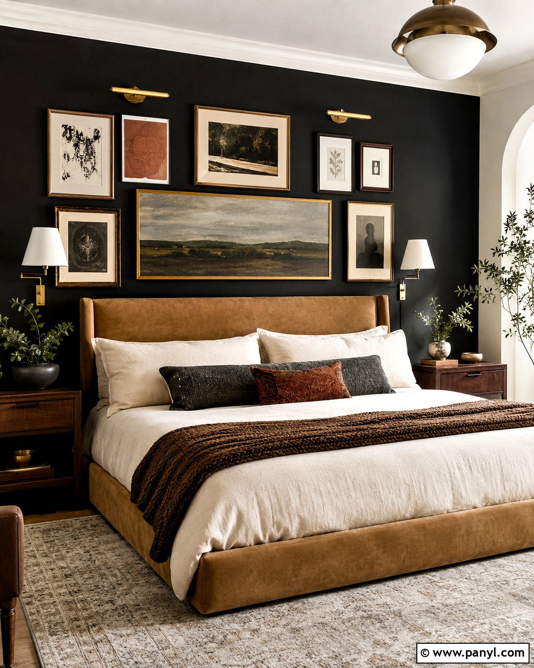 Black Wall With Gallery Art - 20 one black wall bedroom ideas