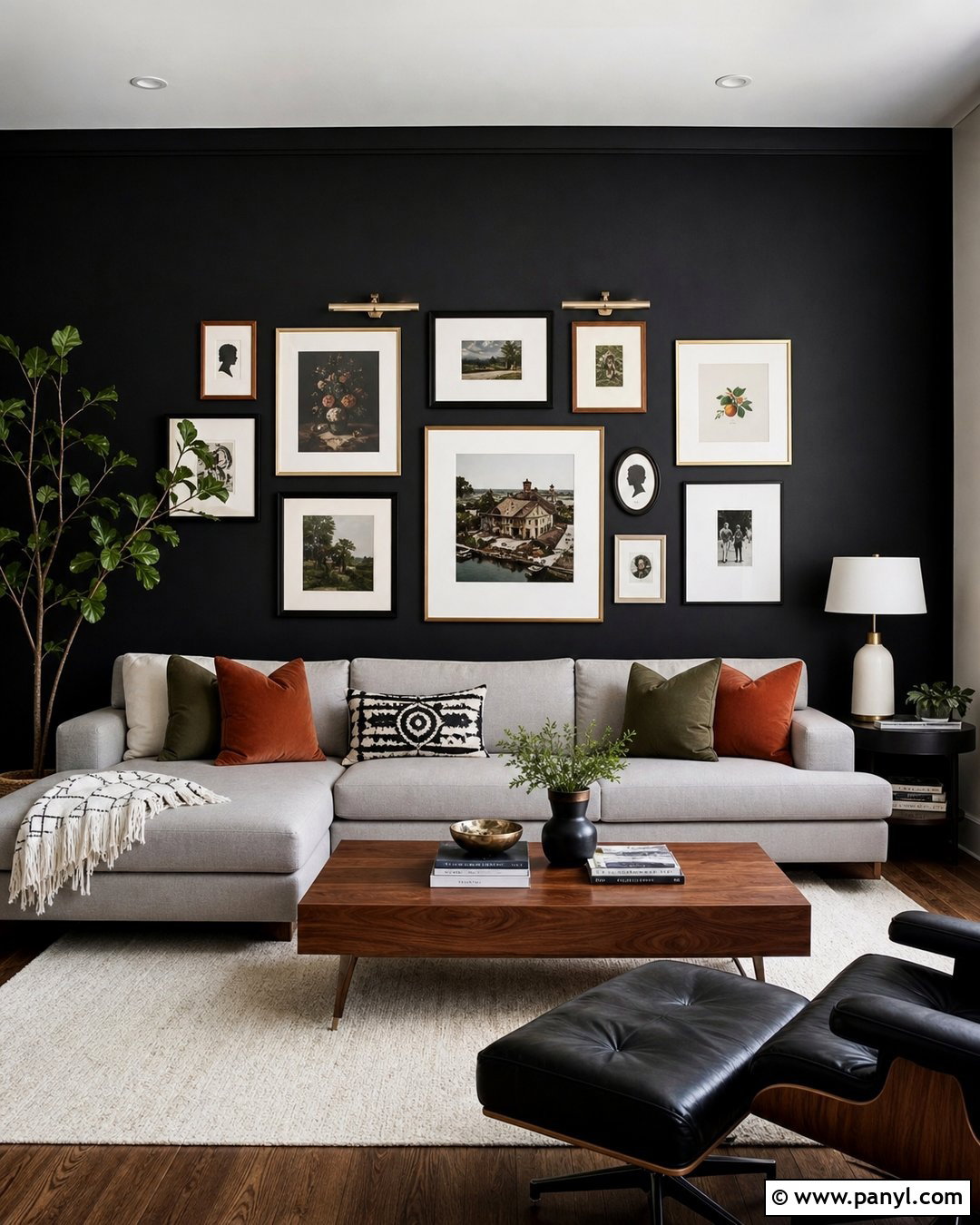 Black Wall With Gallery Art - 30 Black Wall Paint Ideas