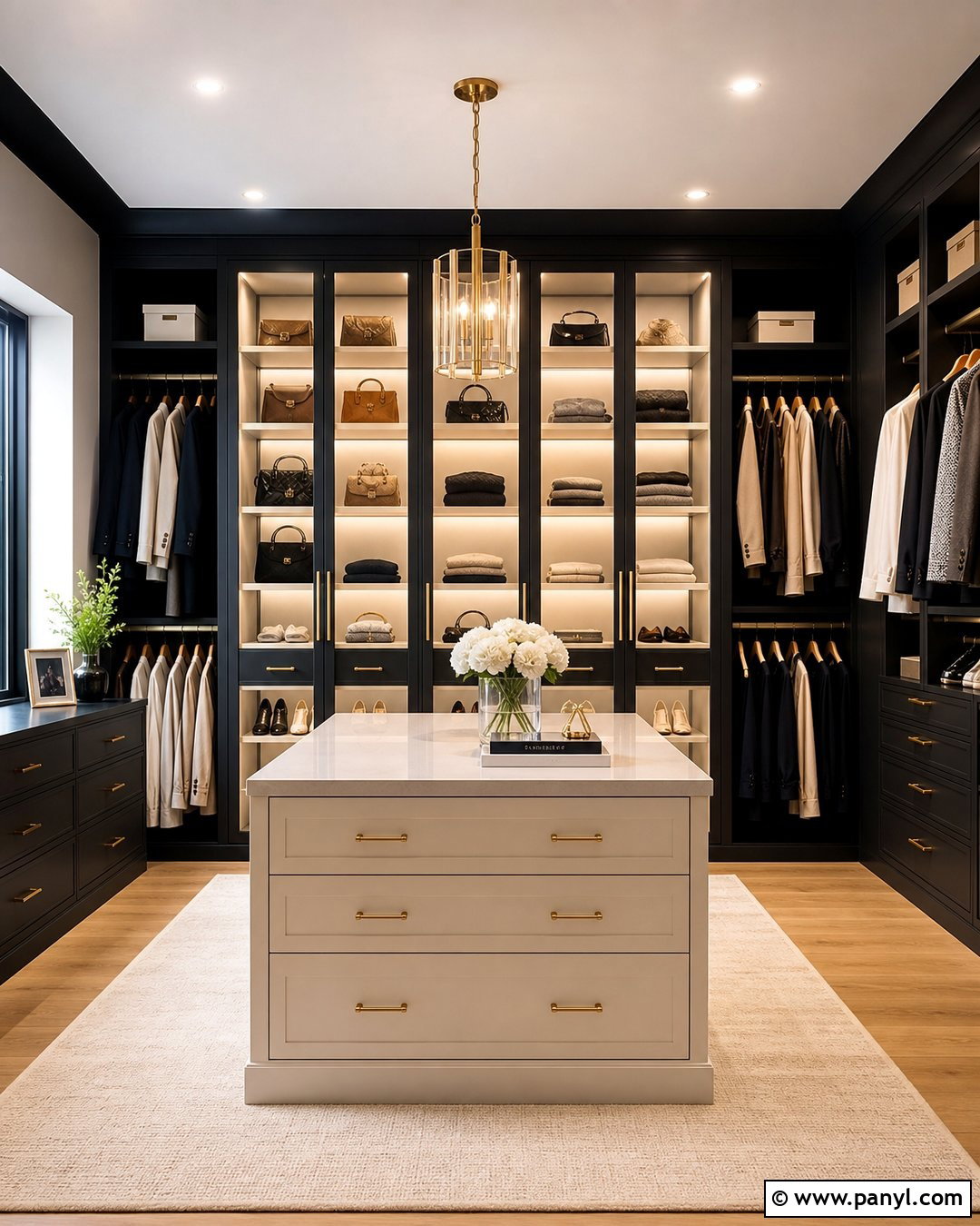 Black Wall With Glass Closet Cabinets - 20 Black Accent Wall Closet Ideas