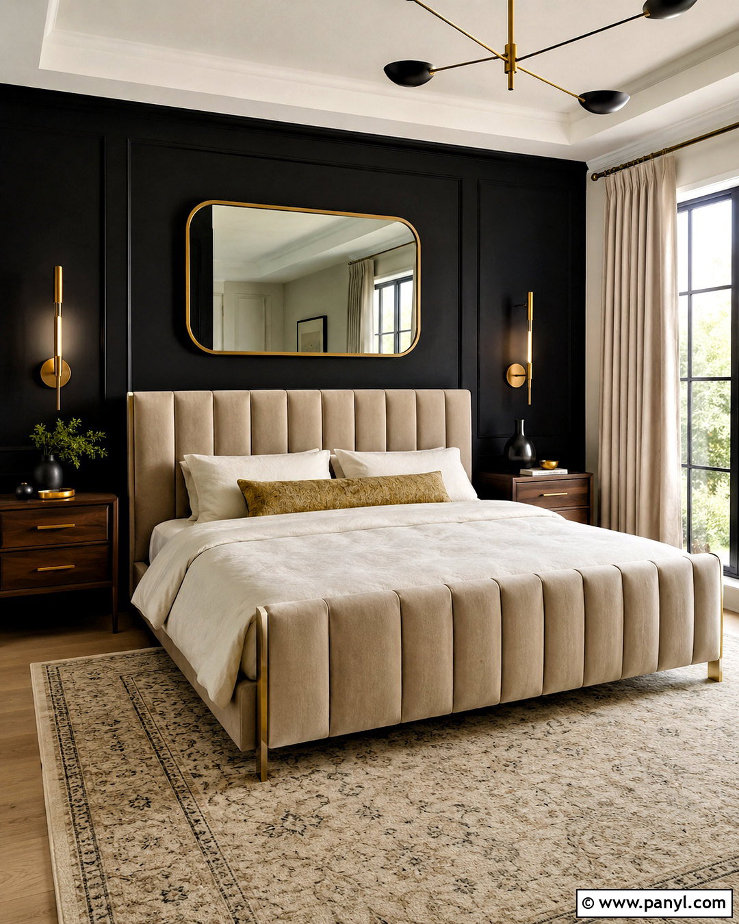 Black Wall With Gold Accents - 20 one black wall bedroom ideas