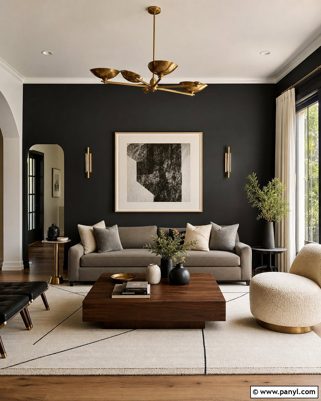 Black Wall With Gold Accents - 30 Black Wall Paint Ideas