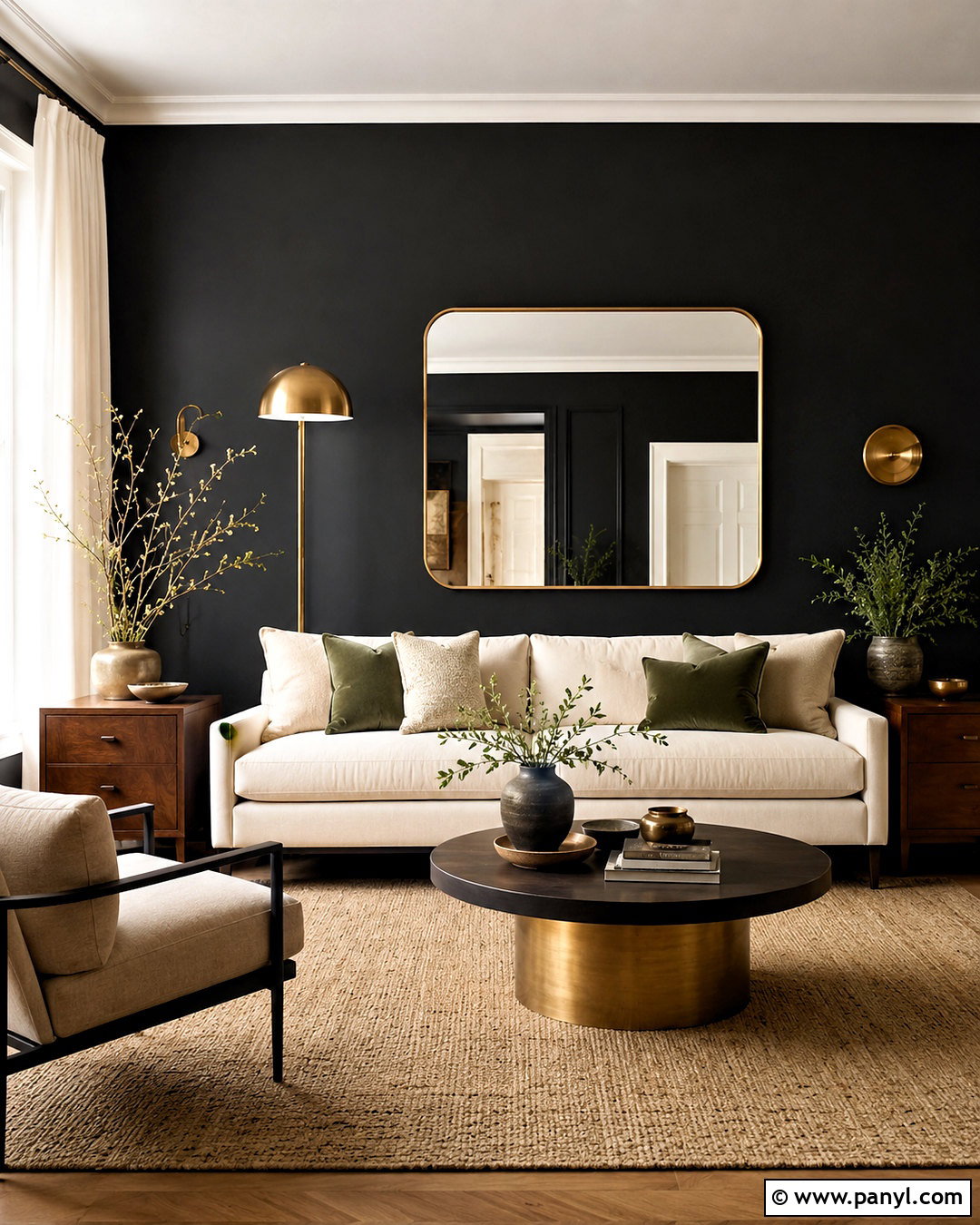 Black Wall With Gold Decor - 40 Black Painted Walls