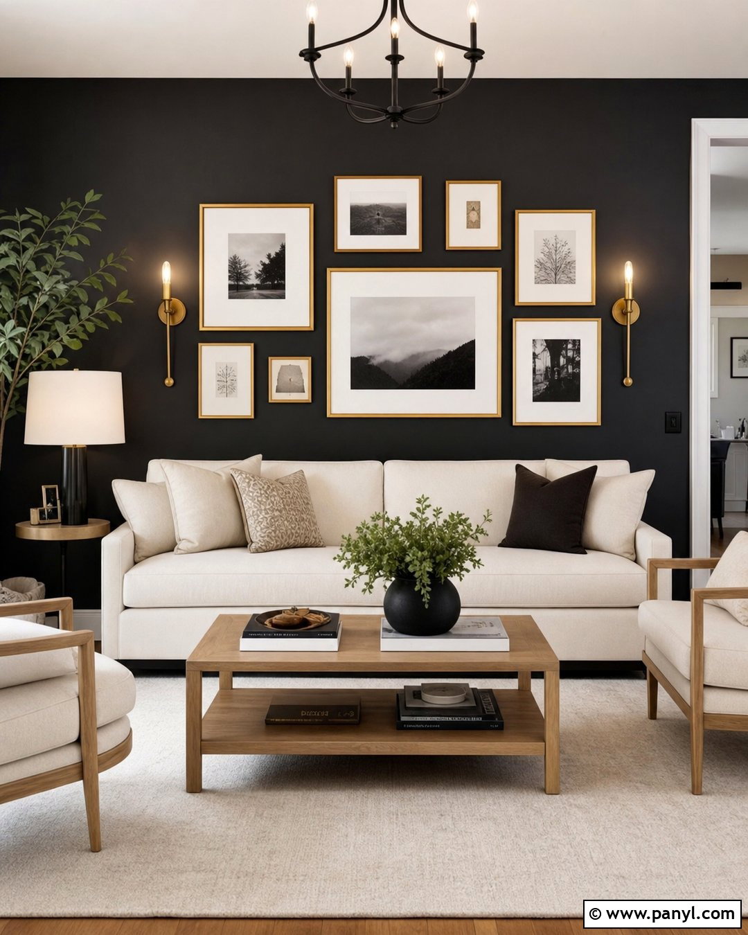Black Wall With Gold Gallery Frames - 30 Black And Gold Wall Ideas