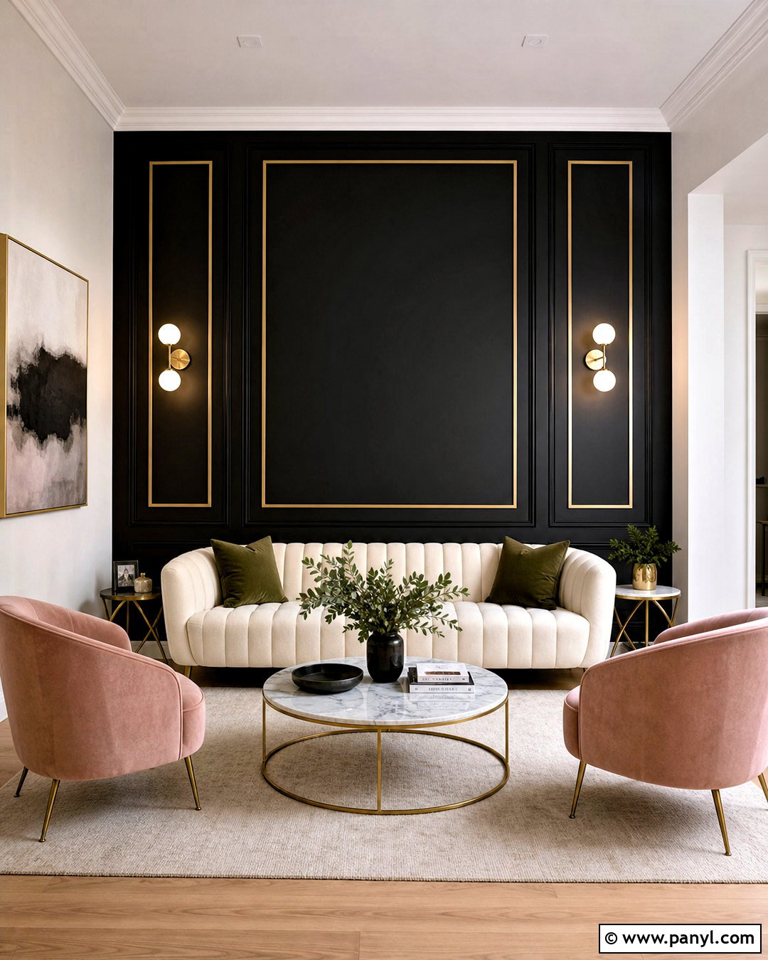 Black Wall With Gold Molding - 20 black wall design ideas