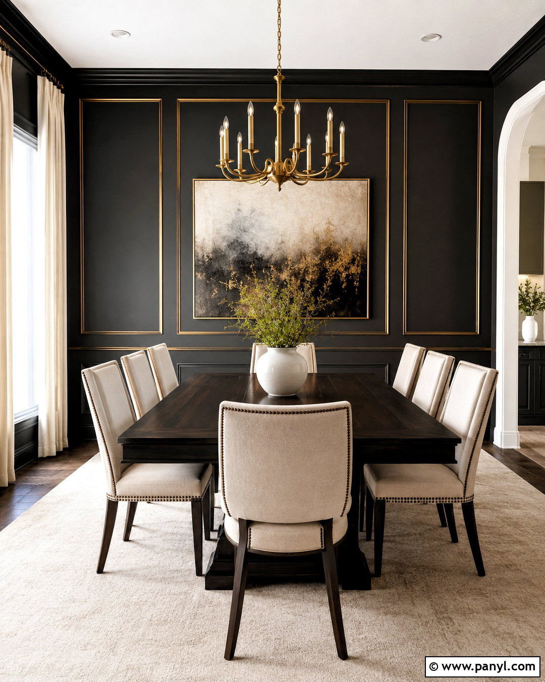 Black Wall With Gold Picture Frame Molding - 20 black and gold accent wall ideas
