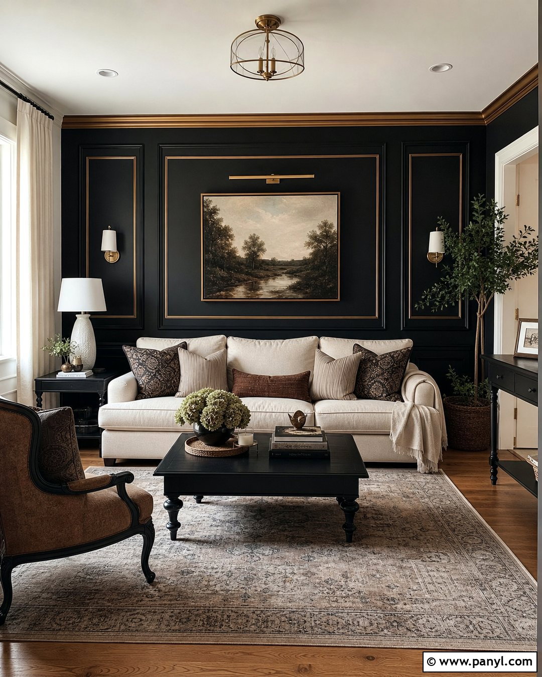 Black Wall With Gold Picture Frame Molding - 30 Black And Gold Wall Ideas