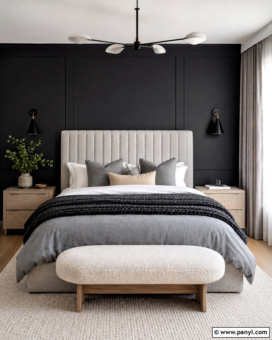 Black Wall With Gray Bedding - 20 one black wall bedroom ideas