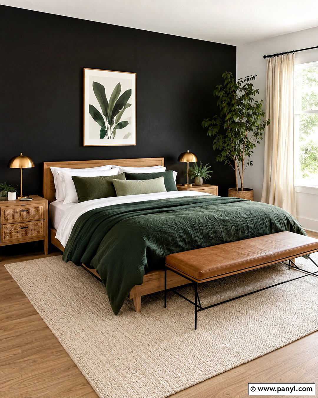 Black Wall With Green Bedding - 20 one black wall bedroom ideas
