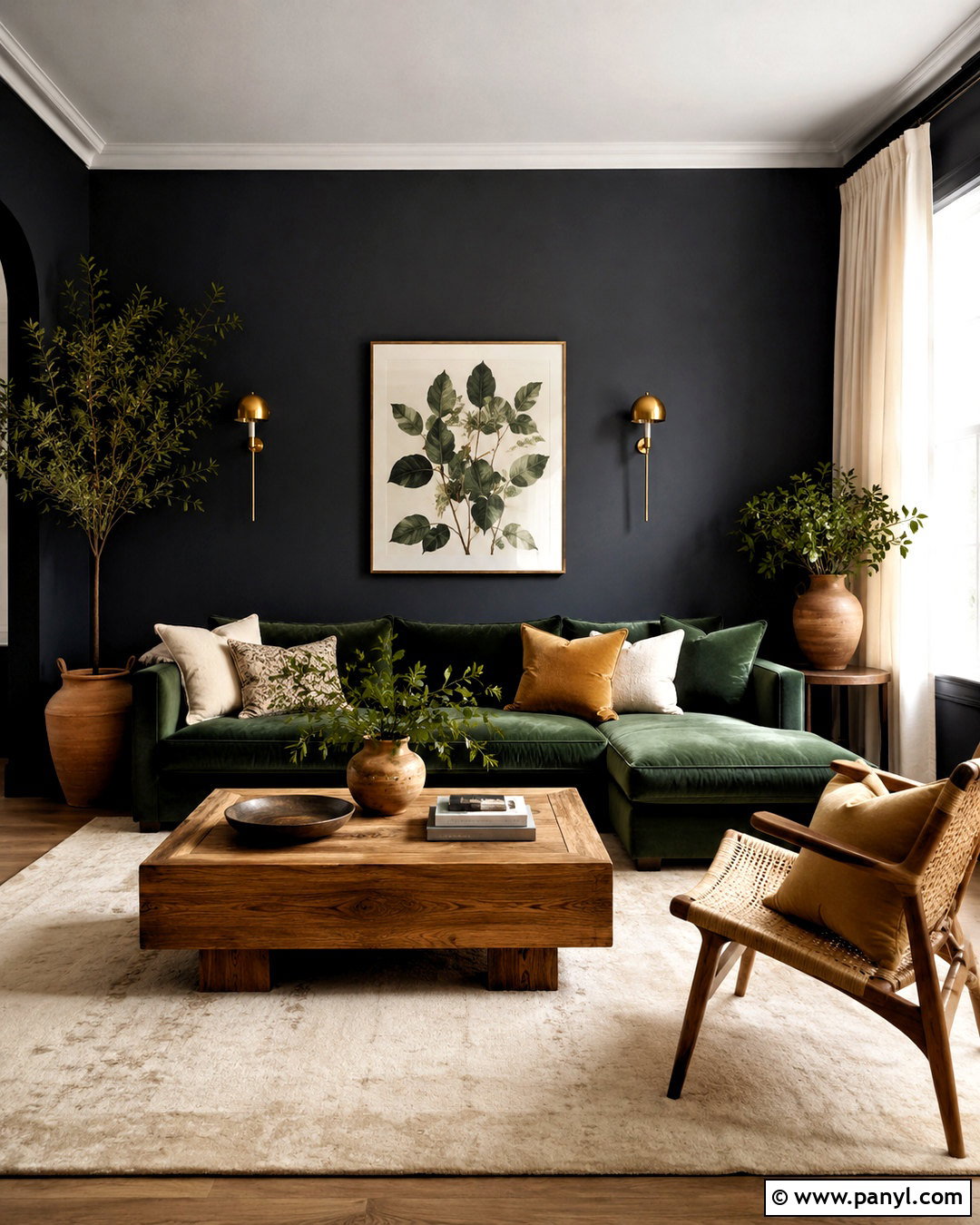 Black Wall With Green Sofa - 20 black wall aesthetic ideas