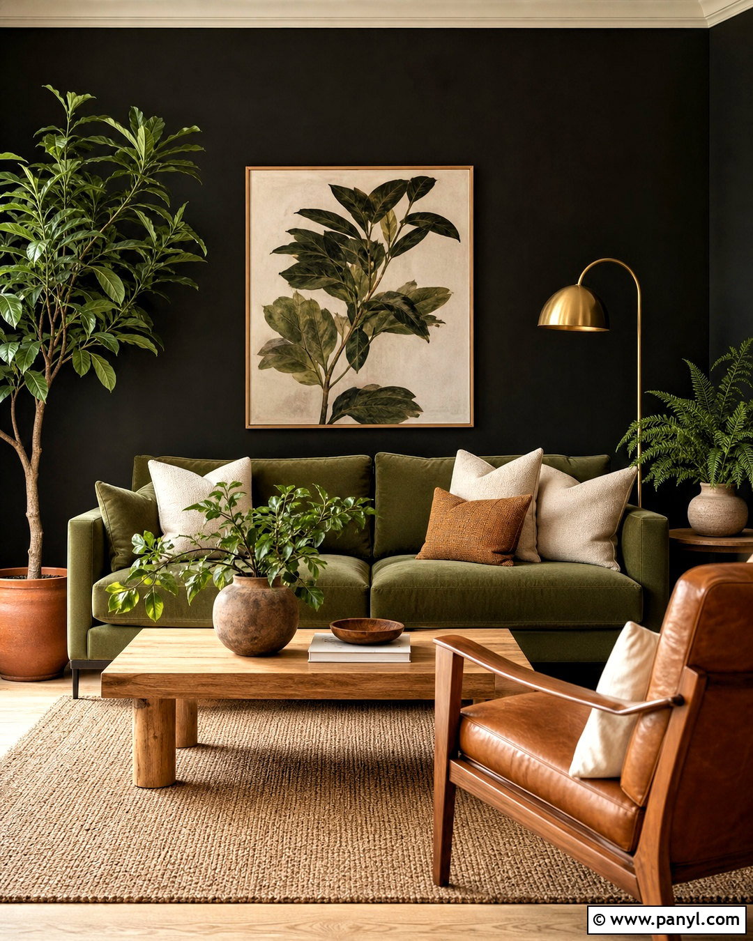 Black Wall With Green Sofa - 20 black wall background ideas