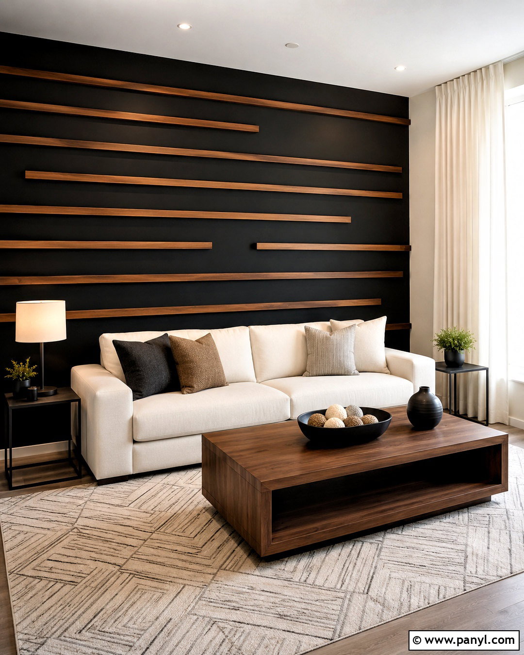 Black Wall With Horizontal Wood Slats - 20 black wall with wood slats