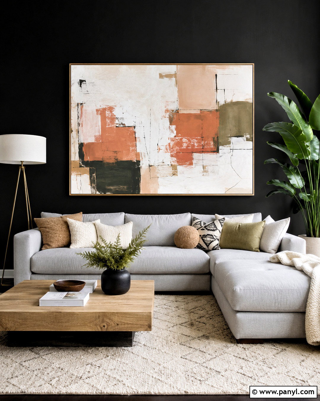 Black Wall With Large Artwork - 20 black living room wall ideas