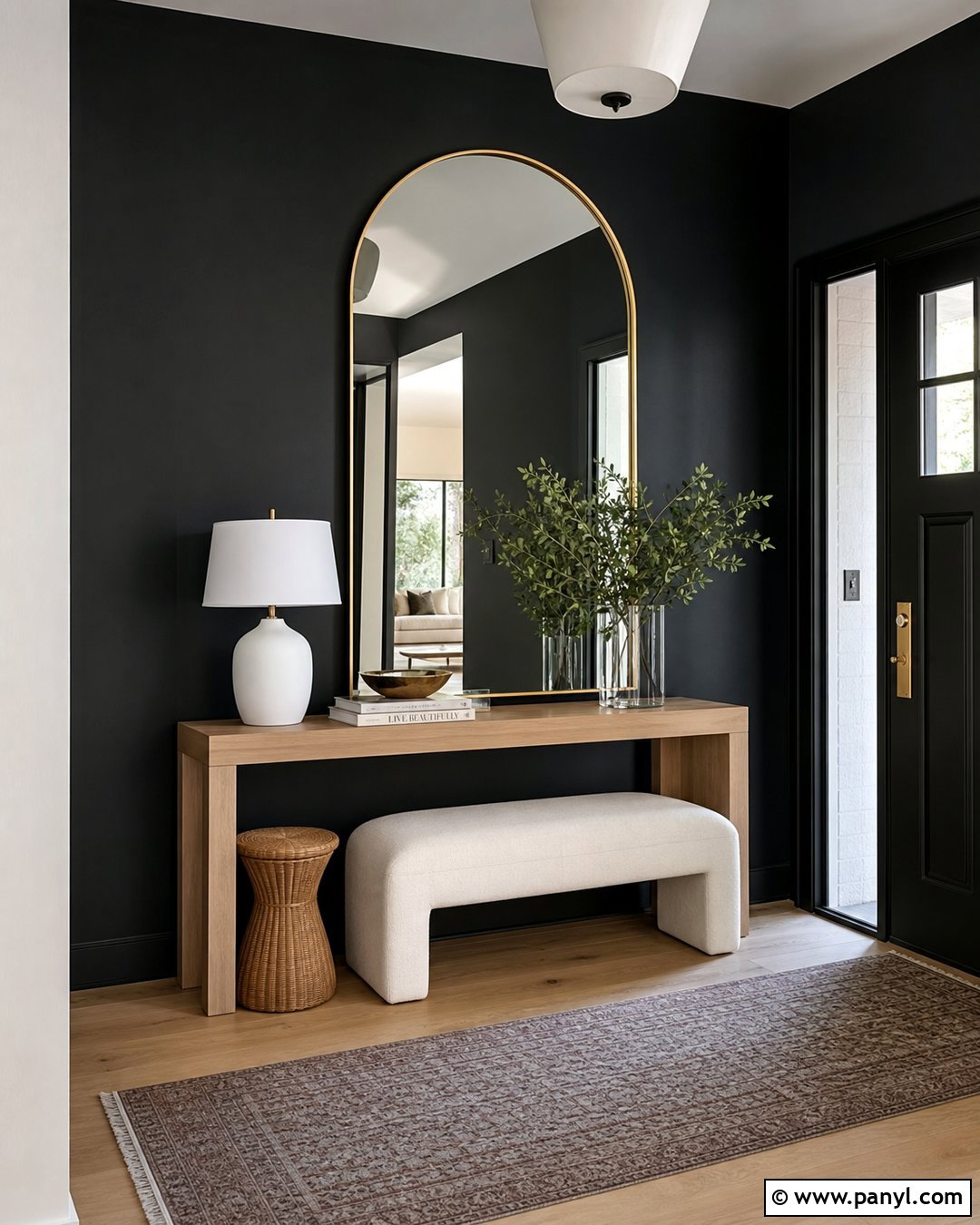 Black Wall With Large Mirror - 30 Black Wall Paint Ideas