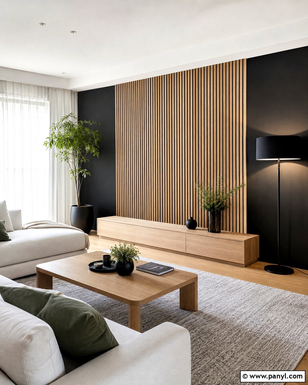 Black Wall With Light Wood Slats - 20 black wall with wood slats