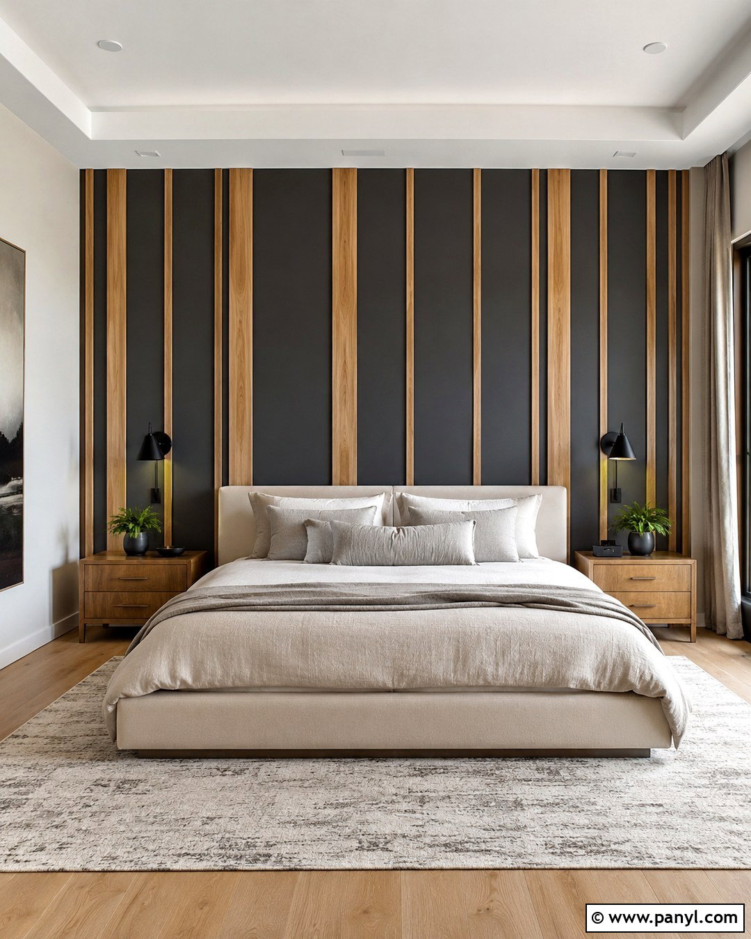 Black Wall With Mixed Width Wood Trim - 20 Black Accent Wall With Wood Trim Ideas