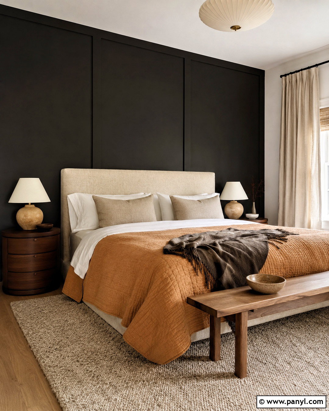 Black Wall With Neutral Bedding - 20 one black wall bedroom ideas