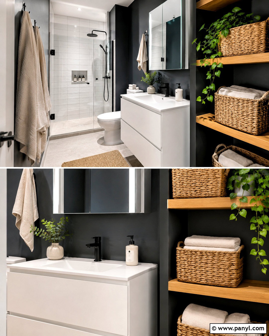 Black Wall With Open Shelving - 20 black wall bathroom small spaces