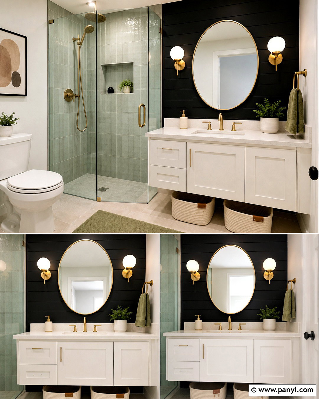 Black Wall With Sage Green Accents - 20 black wall bathroom small spaces