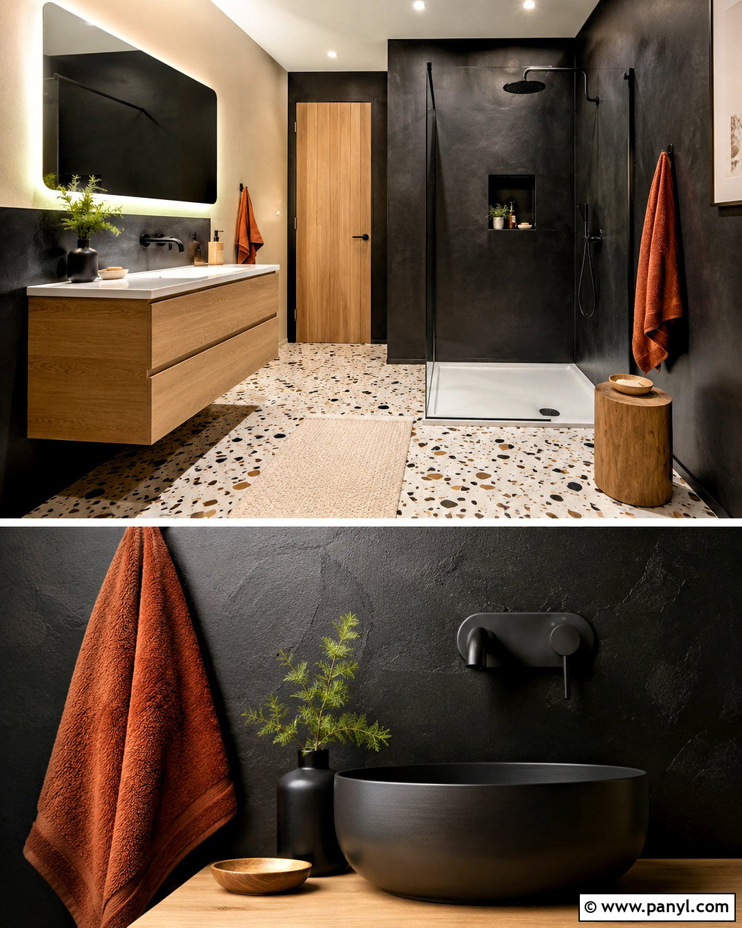 Black Wall With Terrazzo Floor - 20 black wall bathroom small spaces