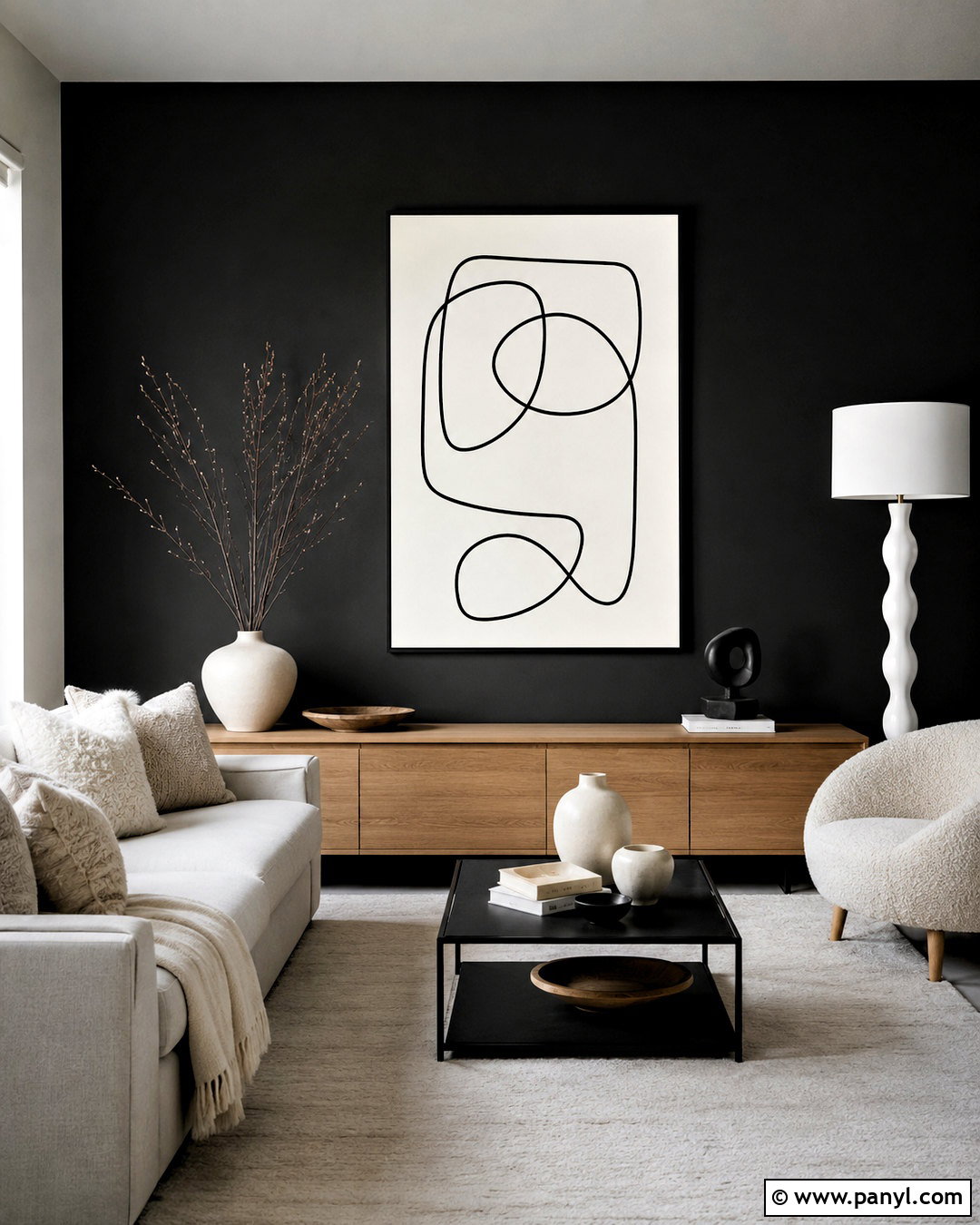 Black Wall With White Artwork - 20 black wall decor ideas