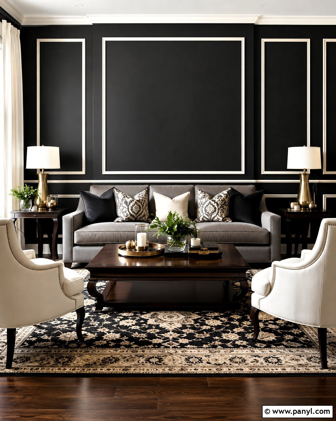 Black Wall With White Molding - 20 black living room wall ideas