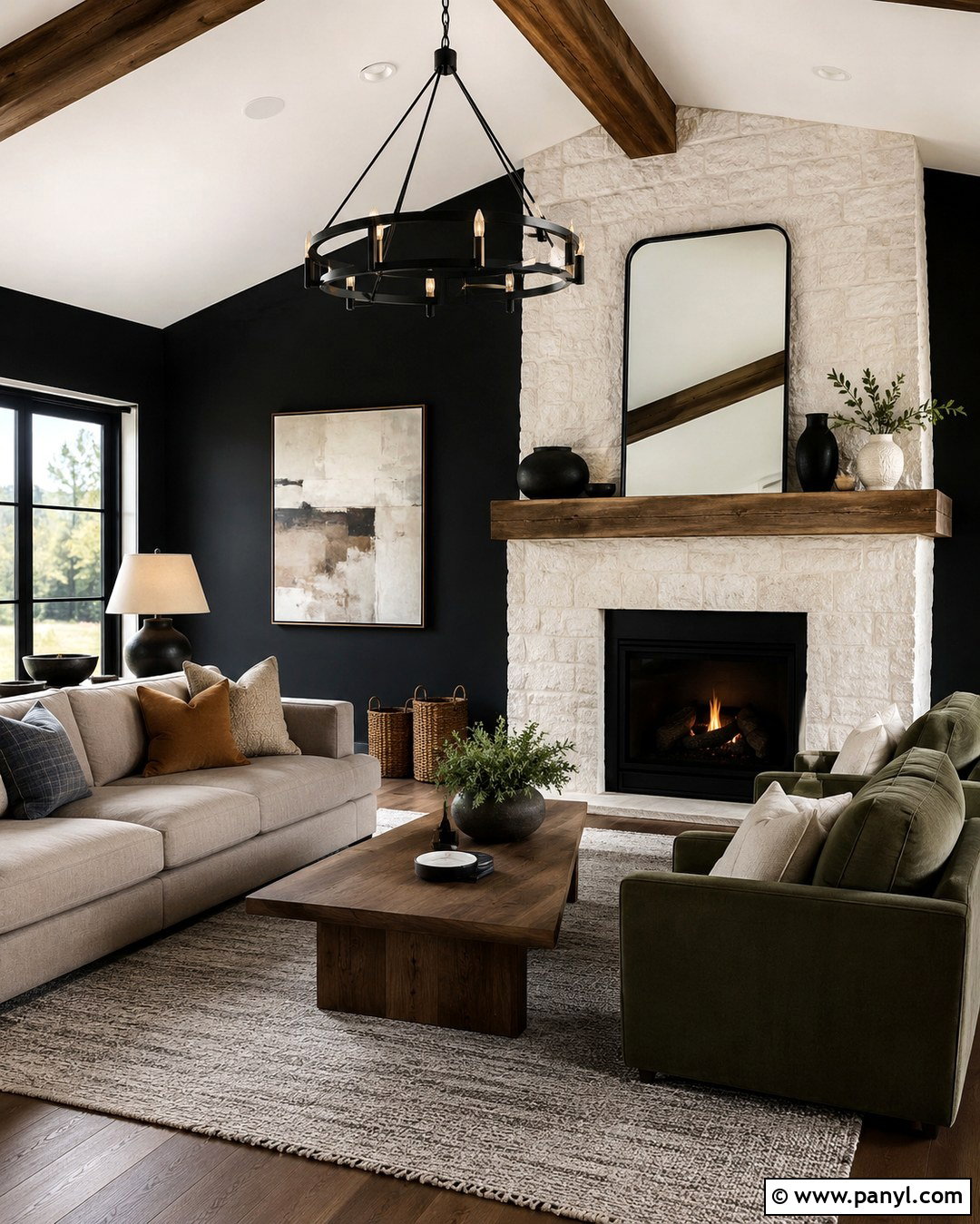 Black Wall With White Stone Fireplace - 20 Black Accent Wall White Fireplace Ideas