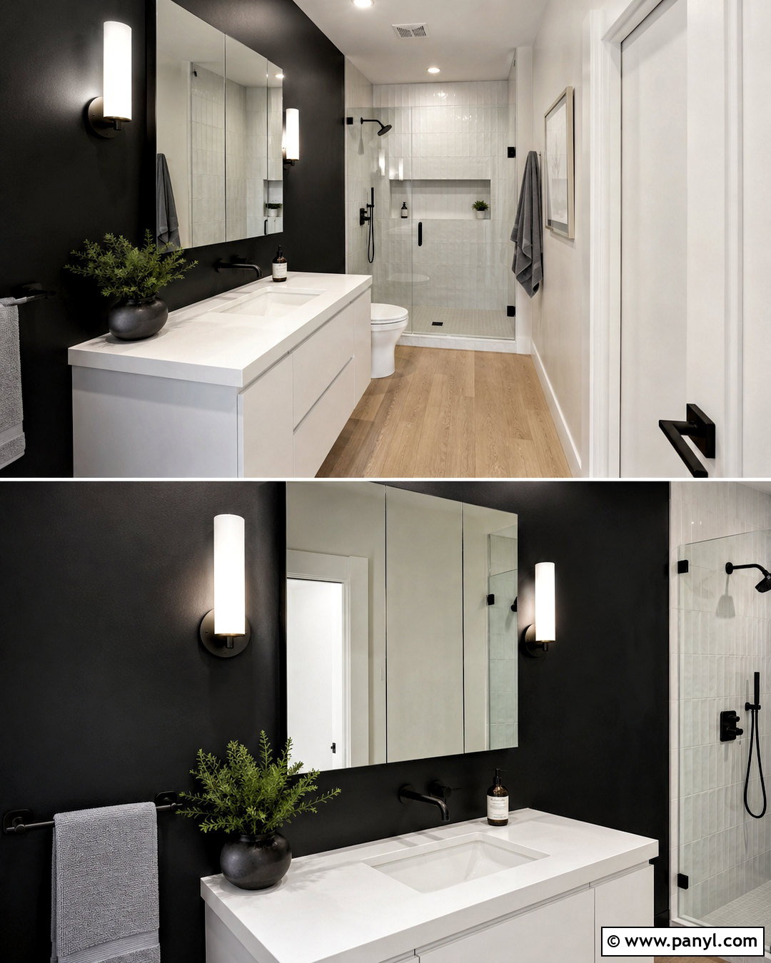 Black Wall With White Vanity - 20 black wall bathroom small spaces