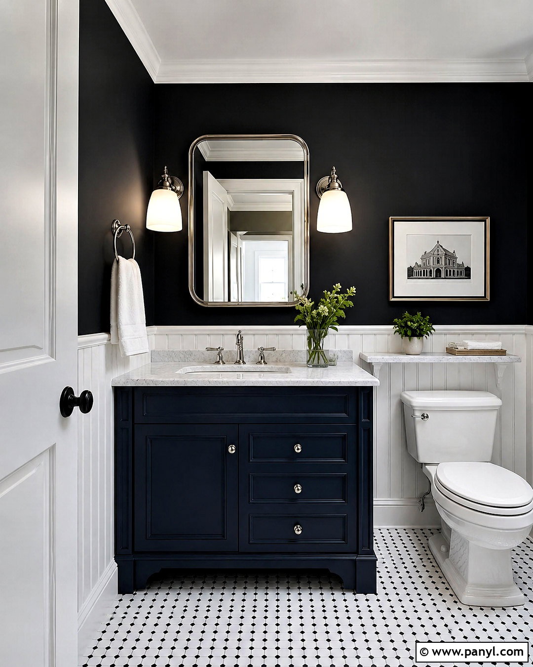 Black Wall With White Wainscoting - 20 black wall bathroom small spaces