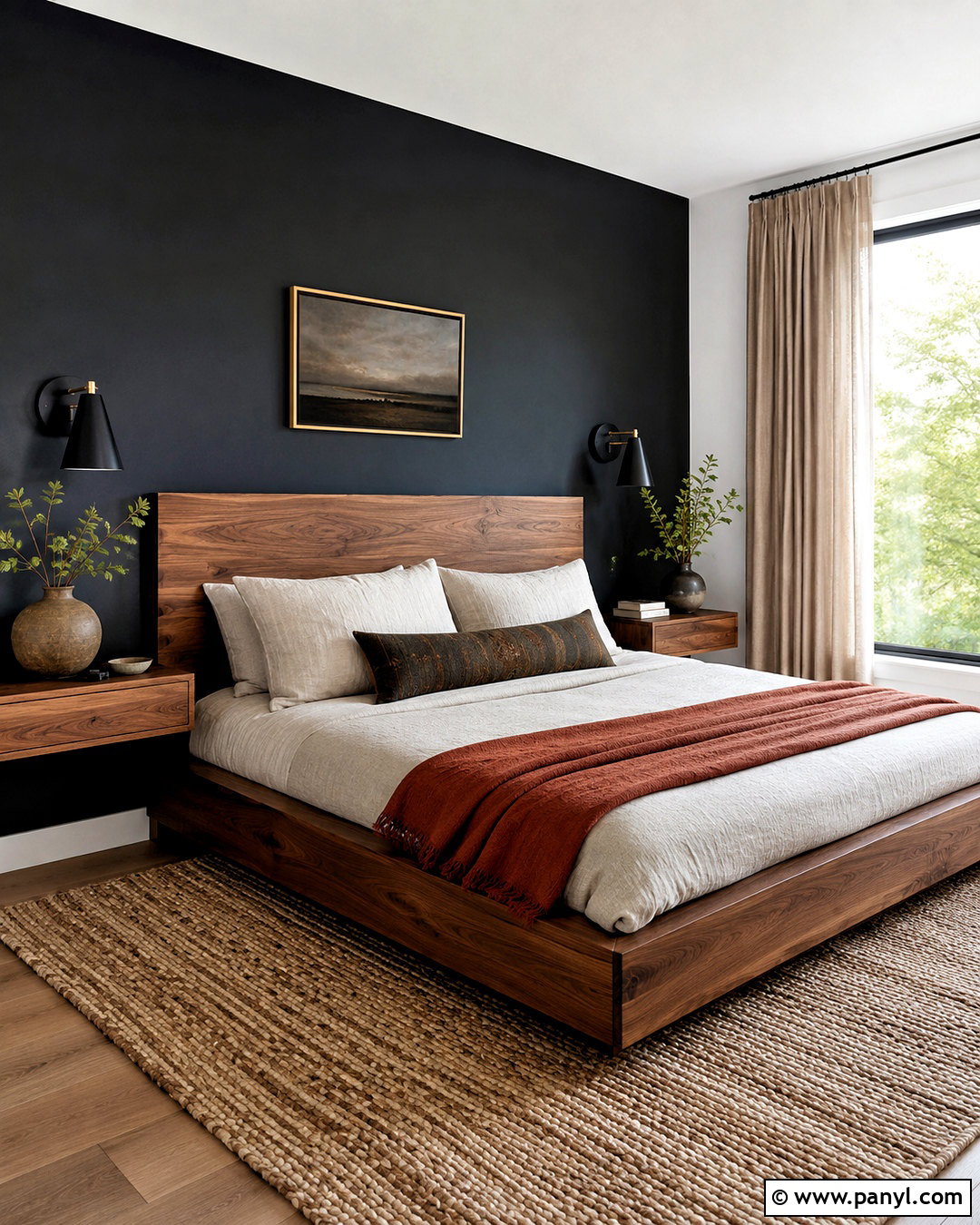 Black Wall With Wood Bed - 20 one black wall bedroom ideas